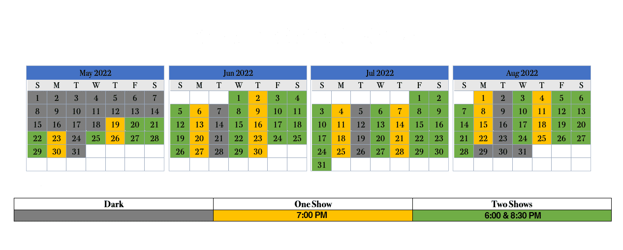 Performance calendar for Presto! at The Magic Parlor.